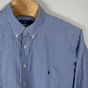 Ralph Lauren Shirt Mens Size 3XBig Blue Check Long Sleeve Button Down Pony Logo